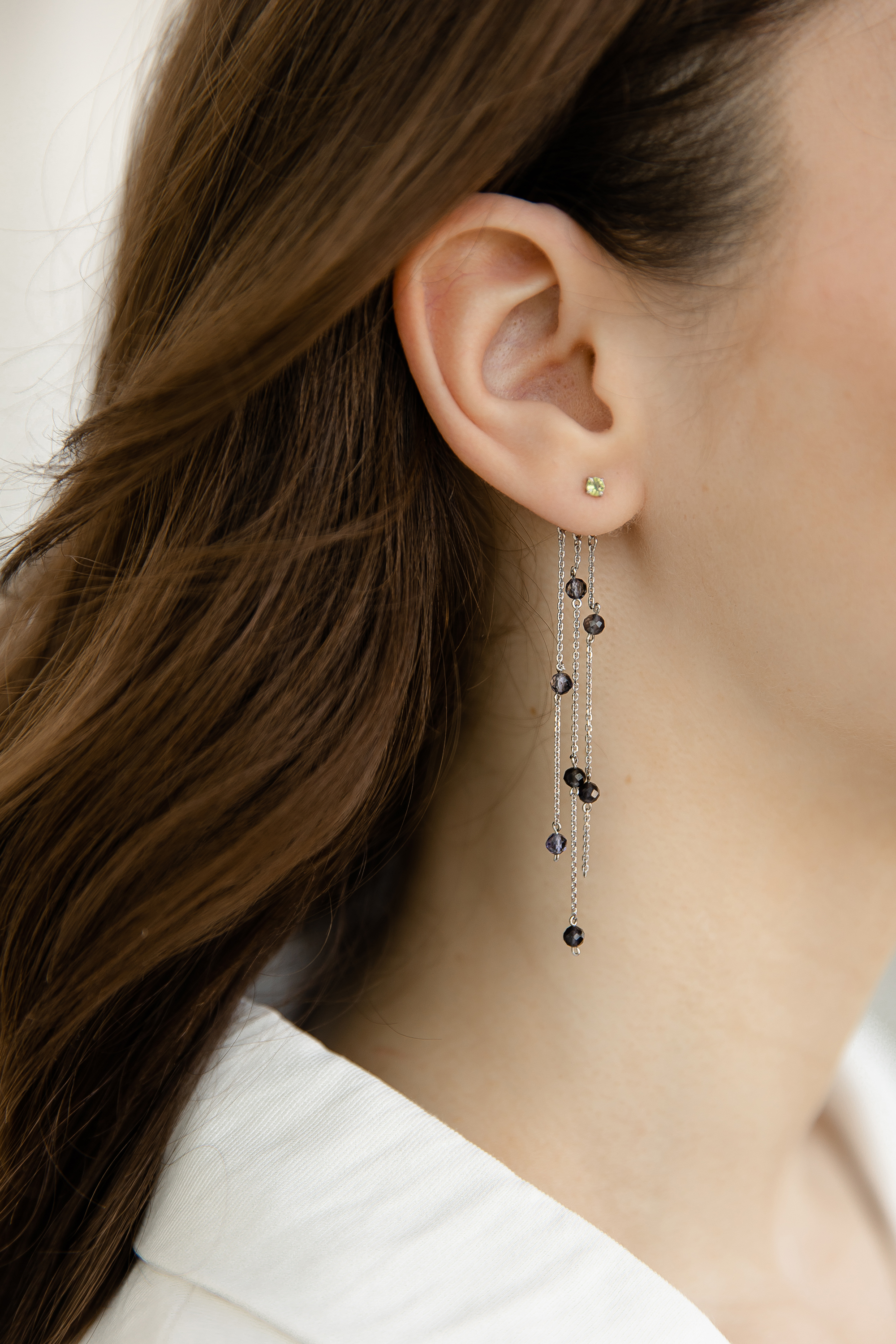 Серьги Джекеты с корунд сапф.