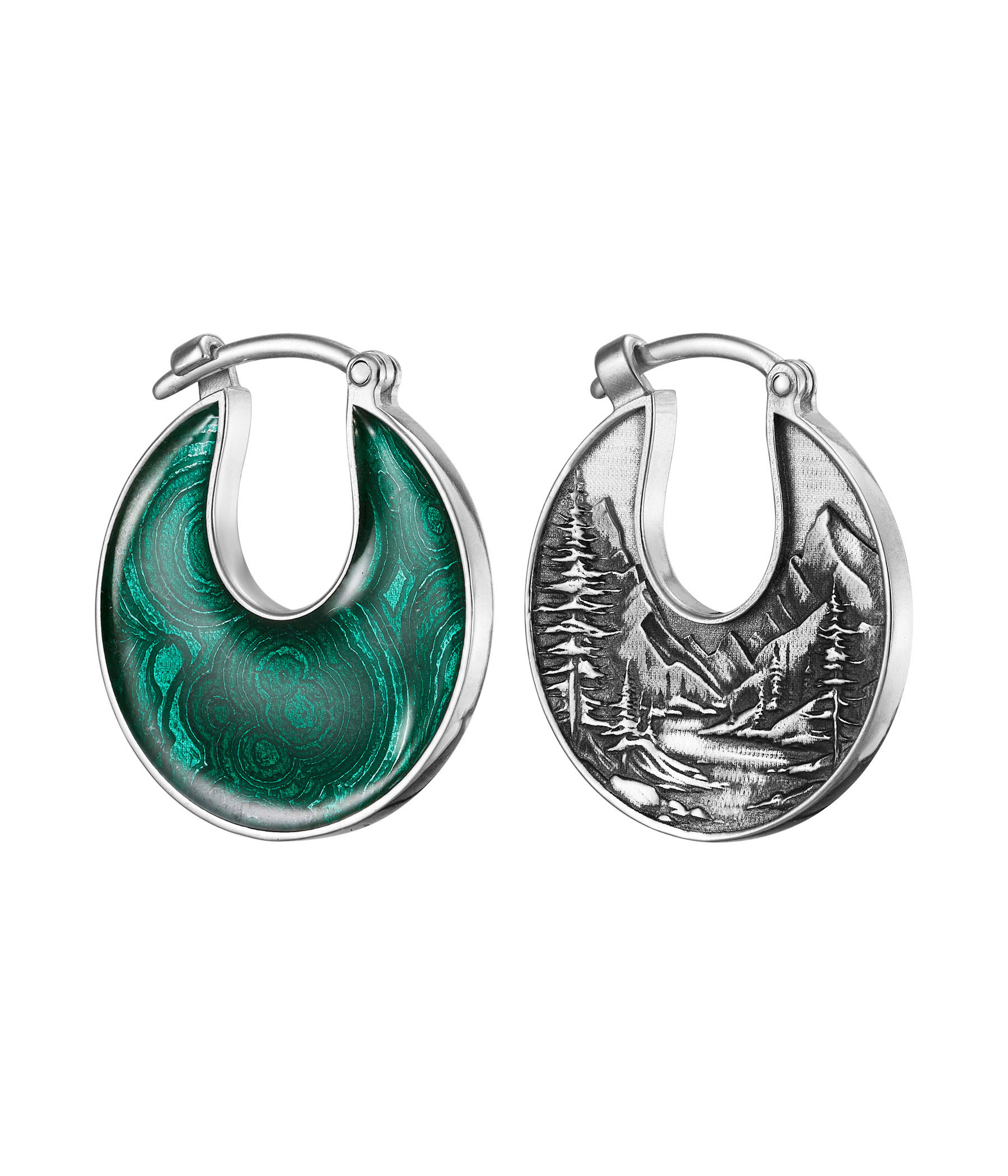 Серьги малахитовые истории с горячей эмалью