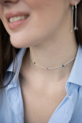 Чокер с апатитом, дымчатым кварцем и турмалином