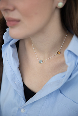 Колье с аквамарином и цитрином